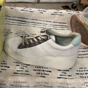 FLY LONDON Dile 450 Wedge Platform Sneakers White Brito Leather Size 39